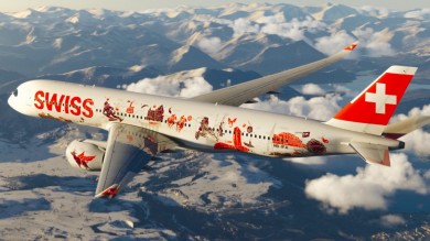 The special livery combines creative illustrations of Switzerland and reflects the longing for travel and discovery embodied in the term ‘SWISS Wanderlust’. 