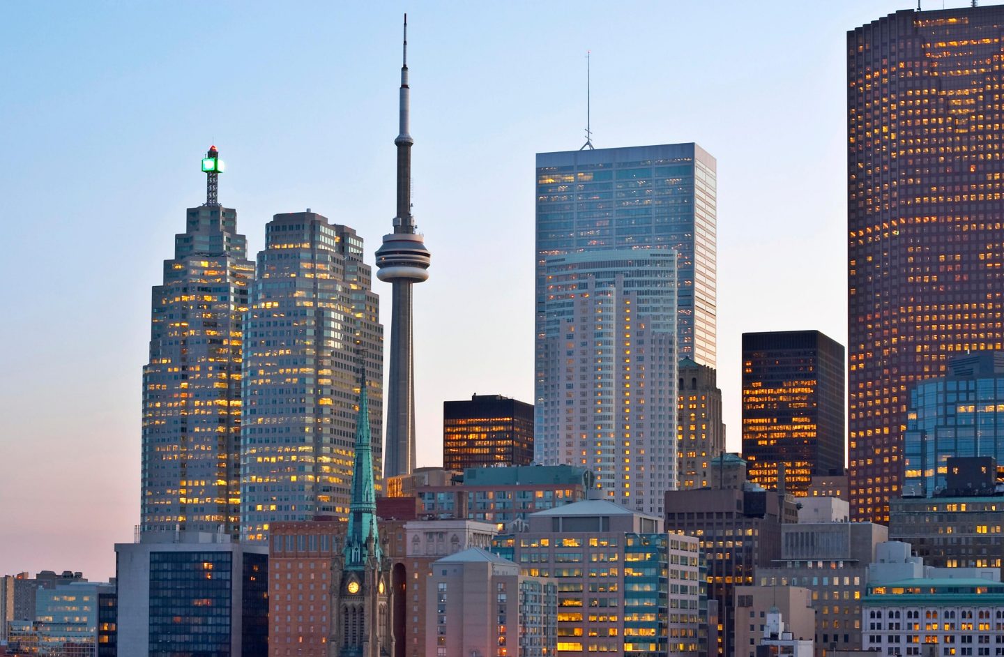 Toronto skyline at sunset.