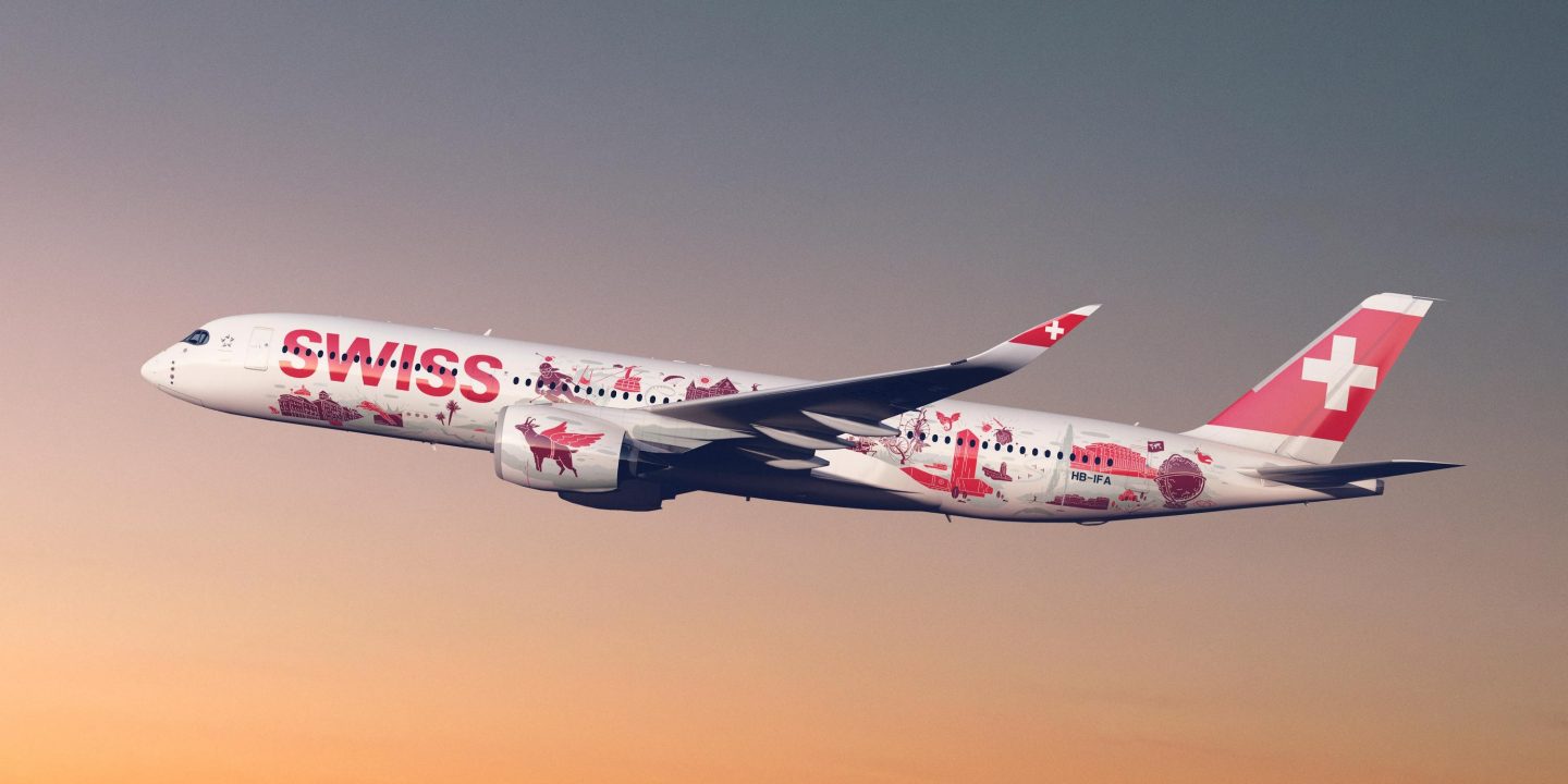 Close-up of the special "SWISS Wanderlust" aircraft livery.