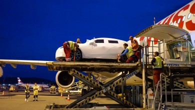 The Audi A7 is on the palette ready to be loaded.