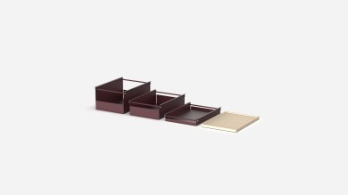Three drawers in Bordeaux and a Tray in White.