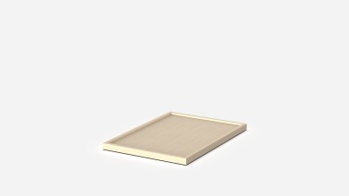 A handcrafted oak tray in white.